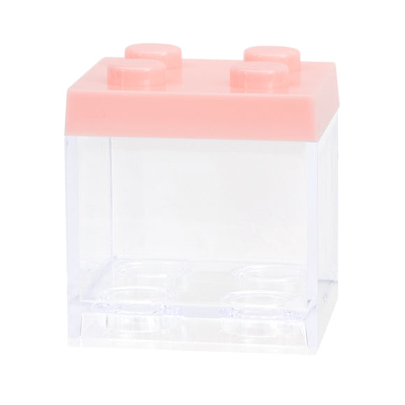 Legoblok Transparant leeg Roze deksel - Geboortesnoepjes.nl