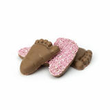 Babyvoetjes chocolade met roze musketzaad - Geboortesnoepjes.nl