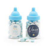 Babyflesje met blauw/witte chococonfetti - Geboortesnoepjes.nl