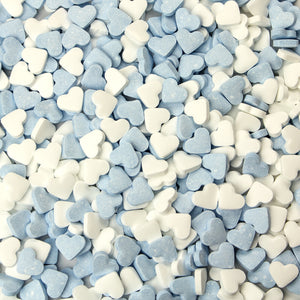 Mini dextrose hartjes Blauw/wit met fruitsmaak - Geboortesnoepjes.nl