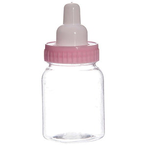 Roze babyflesjesb met roze/witte dextrose wolkjes - Geboortesnoepjes.nl