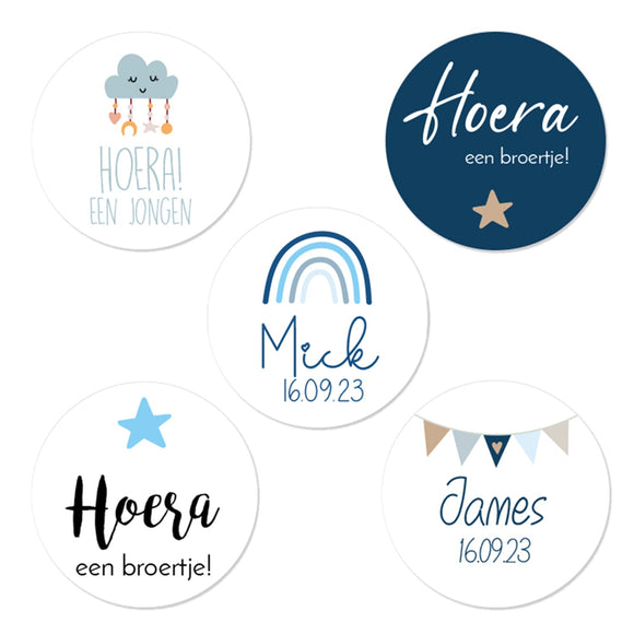 Stickers jongen 24 stuks (4cm) - Geboortesnoepjes.nl