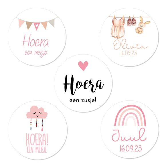 Stickers meisje 12 stuks (6,5cm) - Geboortesnoepjes.nl