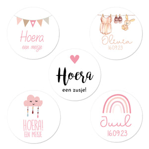 Stickers meisje 24 stuks (4cm) - Geboortesnoepjes.nl